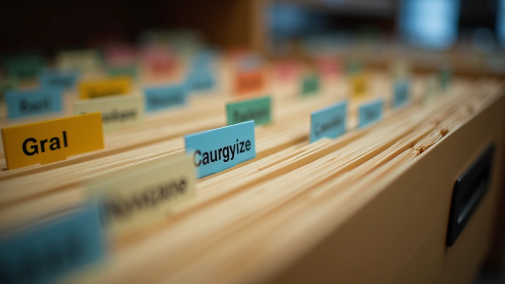 Organized expense categories displayed in filing system with color-coded labels