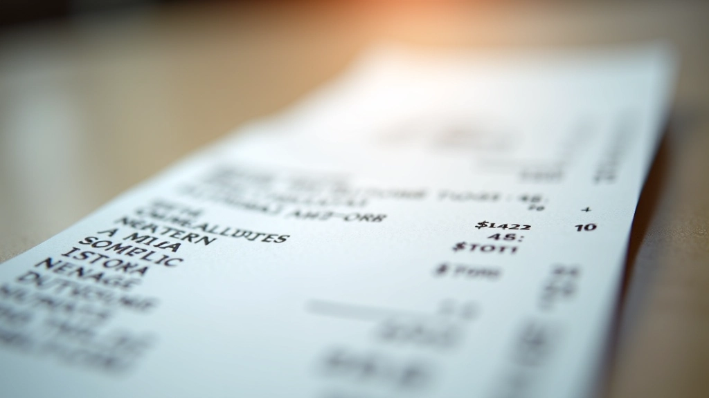 Close-up of thermal receipt with faded text, natural morning light, soft shadows, macro photography focus